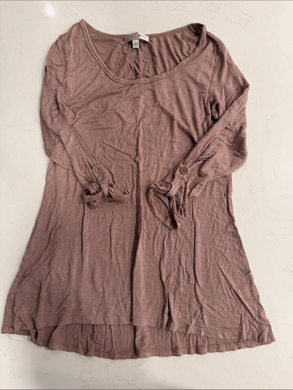 Haani Women's Roll-Tab Sleeve Scoop Neck Tunic - Mauve
